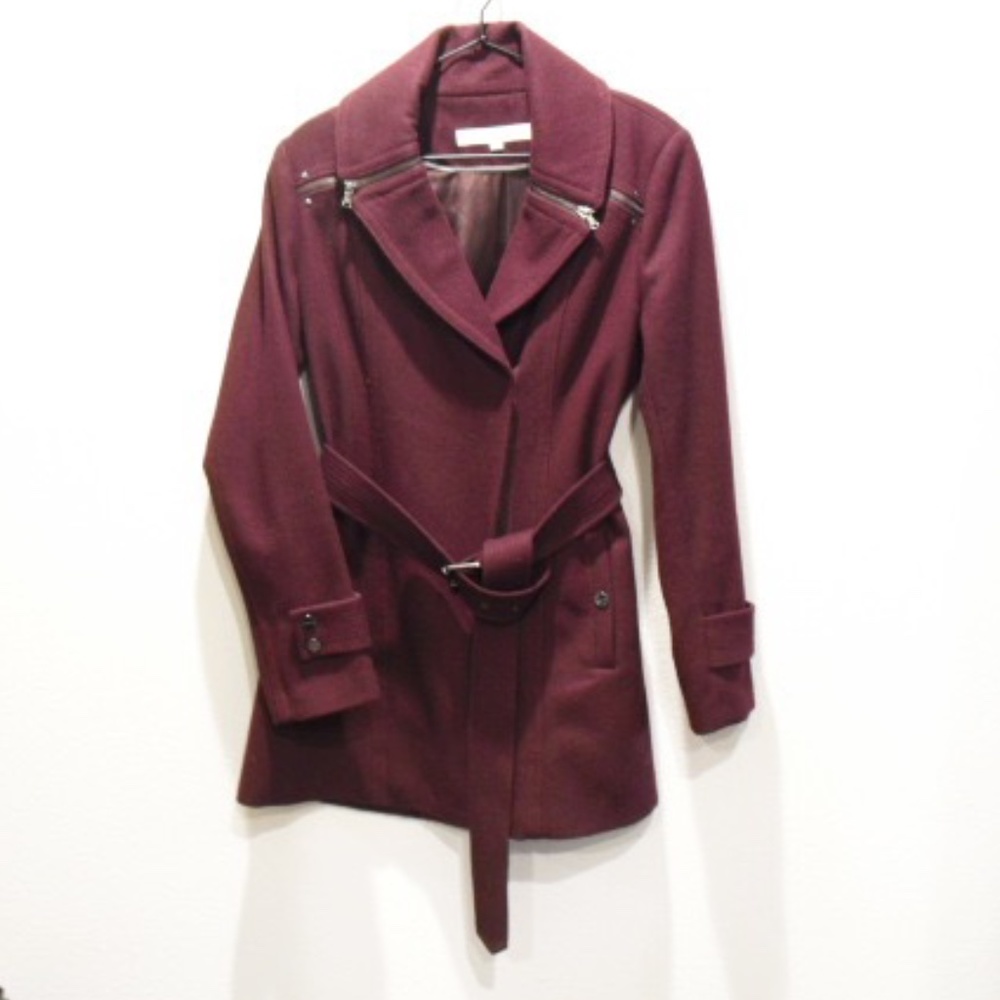 Kenneth Cole Asymmetrical Belted Wool Blend Jacket